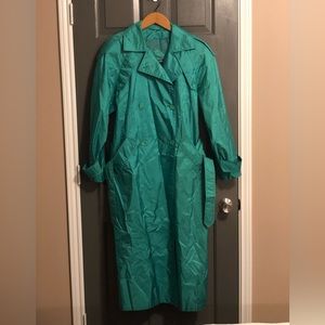 Vintage Burlington CFW Collection Sz 11/12 Turquoise Trench Rain Coat Button Up